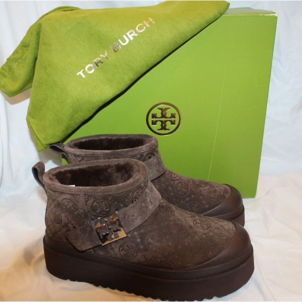 Tory Burch Women's Mellow Shearling Platform Boots NEW w/dustbag BROWN 8 $425